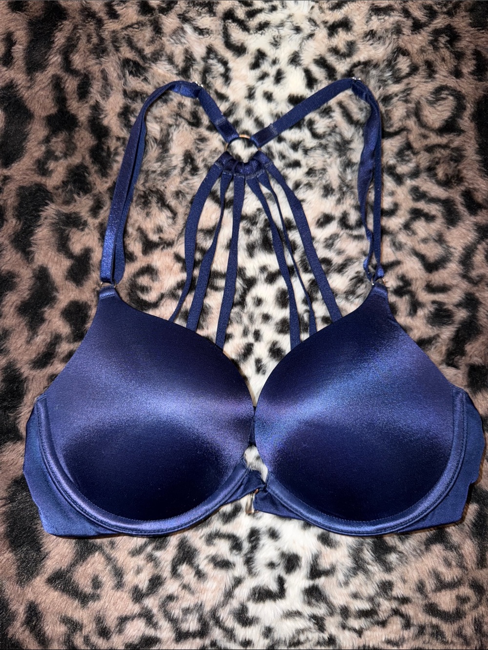 Victoria’s Secret very sexy Strappy Front-Detail Satin Push-Up Bra in Navy 32c